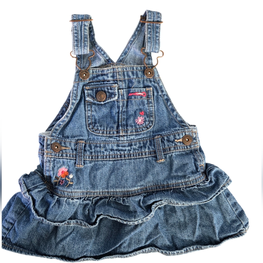 Baby girl. Vintage OshKosh Tiered Denim Overalls Jumper Dress 12M